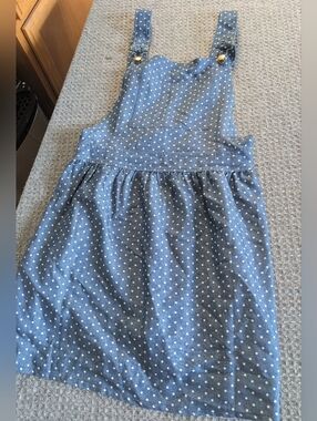 Allegra K Blue Polka Dot Denim-Style Pinafore